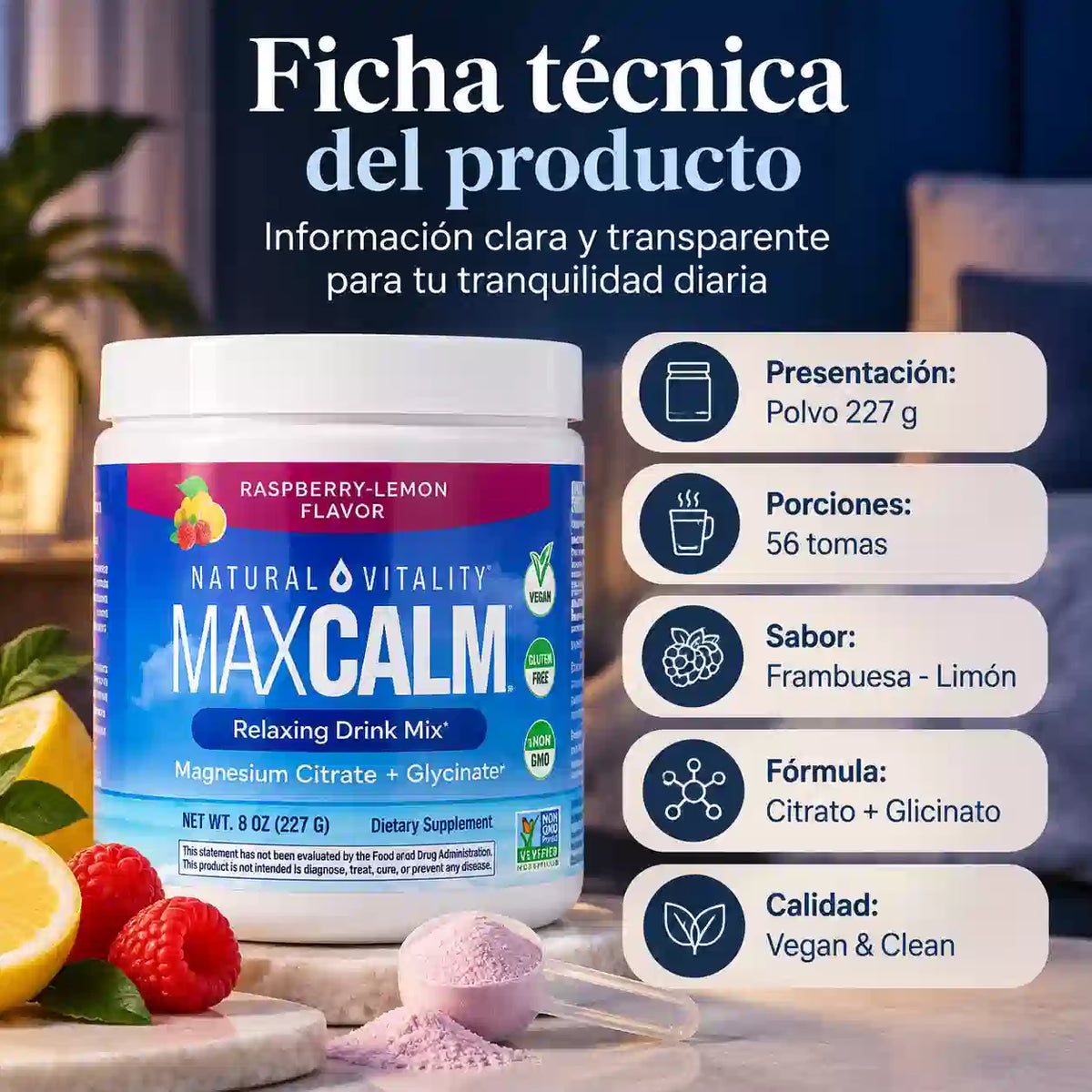 Max Calm | Magnesio Doble Acción en Polvo